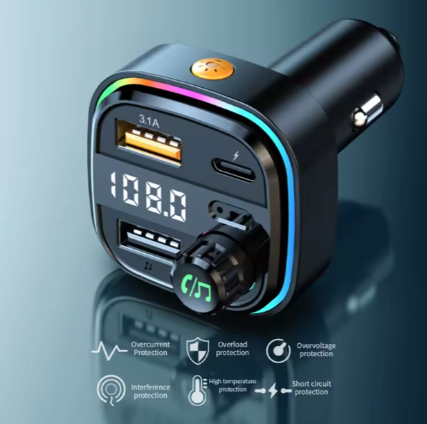 C26 Dual USB Car Charger Fast Charging BT5.0 Type C Fast Charging Hands-Free Fm Transmitter Car Charger with Digital Display