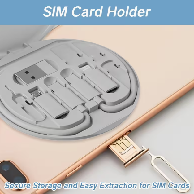 9-in-1 Multi-Function PD Fast Charging Cable Set, USB-C Fast Charger + Data Cable Storage Box, Fully Compatible (Android/for iPhone/iPad), OTG Converter + Foldable Cable + SIM Ejector Pin, Durable Charger Kit, Mini and Portable, Essential Accessory