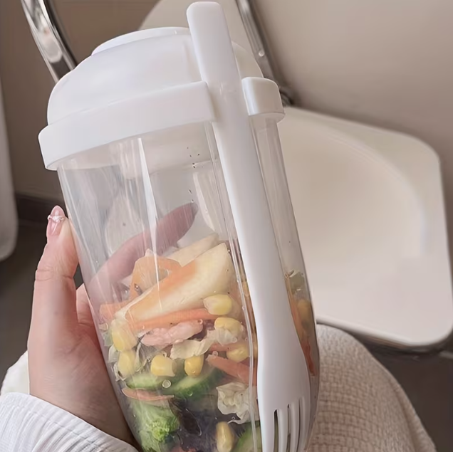 Breakfast Salad Cup Mason Jar with Spoon Lid, Yogurt Cup, Portable Milk Container with Fork, Healthy Lunch Salad Container Cup with Lid