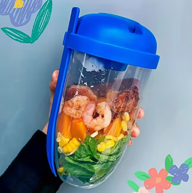 Breakfast Salad Cup Mason Jar with Spoon Lid, Yogurt Cup, Portable Milk Container with Fork, Healthy Lunch Salad Container Cup with Lid