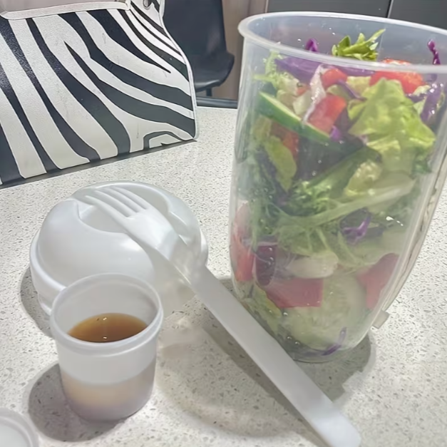 Breakfast Salad Cup Mason Jar with Spoon Lid, Yogurt Cup, Portable Milk Container with Fork, Healthy Lunch Salad Container Cup with Lid