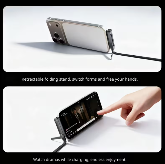 240W USB C Fast Charging Cable with Foldable Phone Stand, 360° Elbow Nylon Braided Type C Cord for Gaming, Compatible with Android Iphone, Samsung, Macbook, Laptop, Ipad Pro