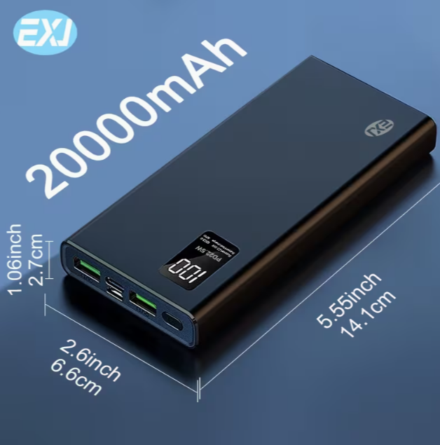 EXJ 22.5W Fast Charging Power Bank 10000/20000mAh LED Digital Display Dual USB Type-C Safe Lithium Polymer Battery Portable Charger Compatible with iPhone & Android Travel & Daily Use