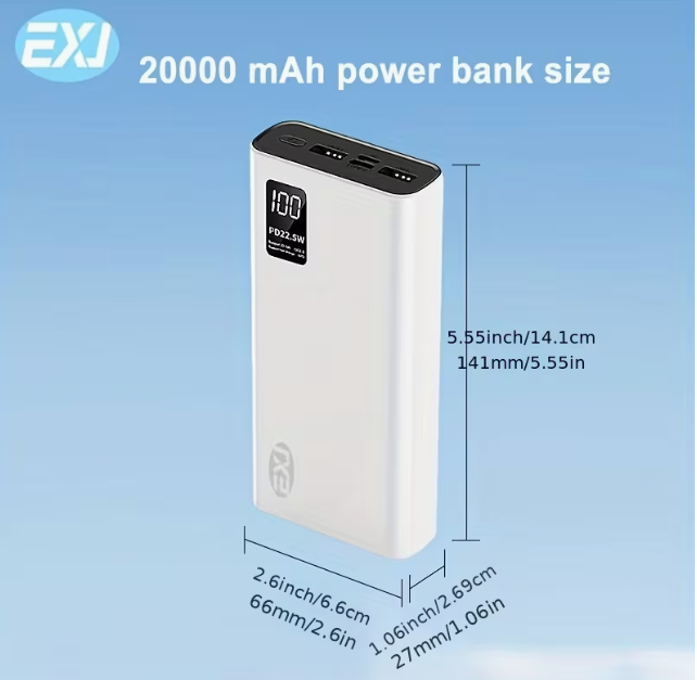 EXJ 22.5W Fast Charging Power Bank 10000/20000mAh LED Digital Display Dual USB Type-C Safe Lithium Polymer Battery Portable Charger Compatible with iPhone & Android Travel & Daily Use