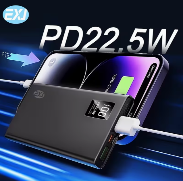 EXJ 22.5W Fast Charging Power Bank 10000/20000mAh LED Digital Display Dual USB Type-C Safe Lithium Polymer Battery Portable Charger Compatible with iPhone & Android Travel & Daily Use