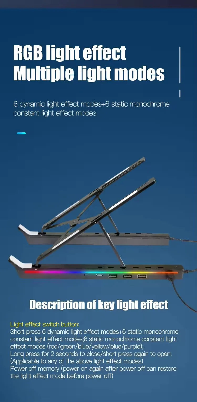 Foldable Laptop Stand 4IN1 USB RGB Stand Portable Notebook Bracket Support Base Aluminum Alloy Holder For Macbook PC Accessories