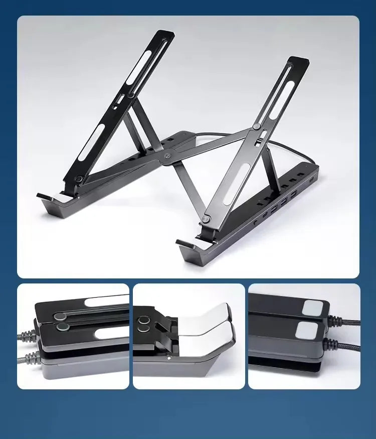 Foldable Laptop Stand 4IN1 USB RGB Stand Portable Notebook Bracket Support Base Aluminum Alloy Holder For Macbook PC Accessories