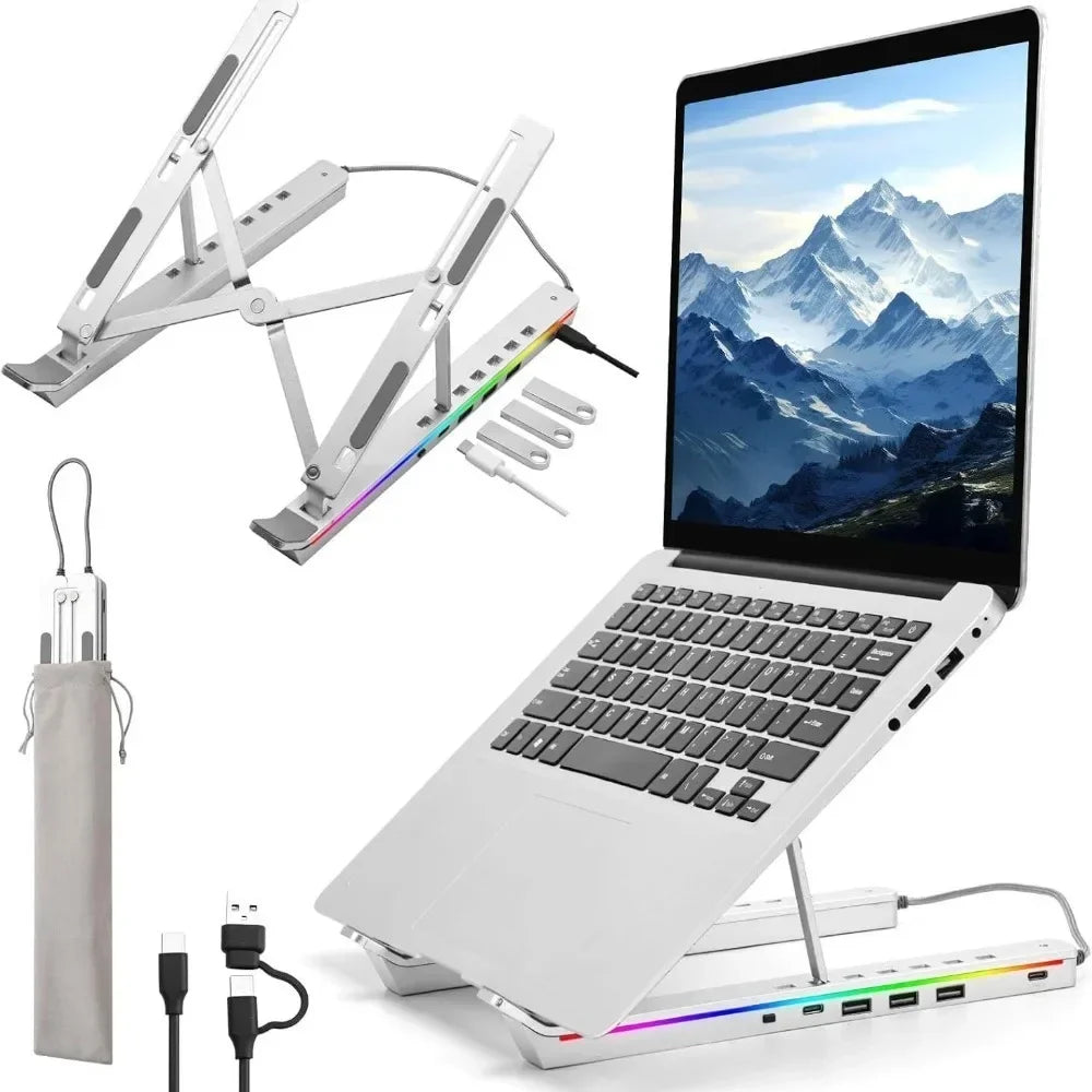 Foldable Laptop Stand 4IN1 USB RGB Stand Portable Notebook Bracket Support Base Aluminum Alloy Holder For Macbook PC Accessories