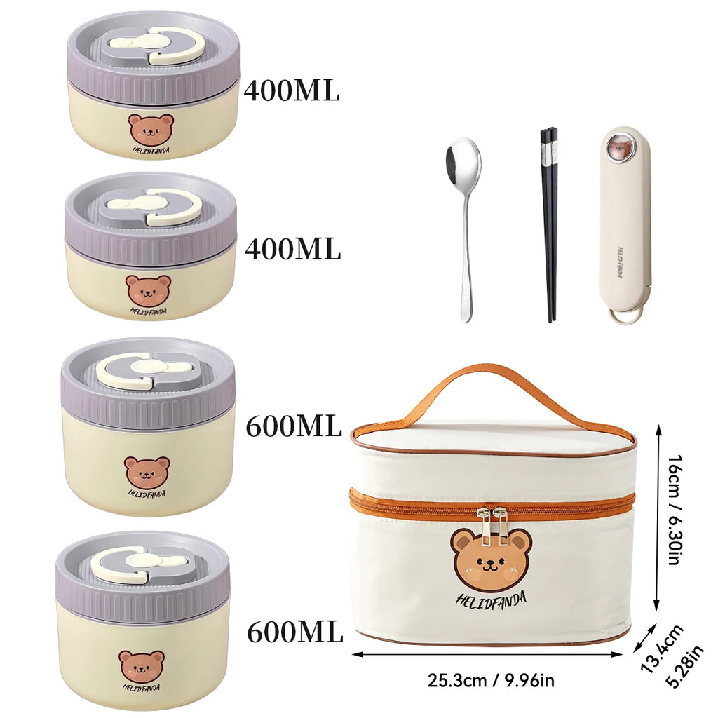 WORTHBUY Microwave Sealed 304 Stainless Steel Thermal Bento Lunch Box Large Capacity Cute Insulated Food Container For Students