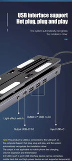 Foldable Aluminum Laptop Stand with RGB USB Hub