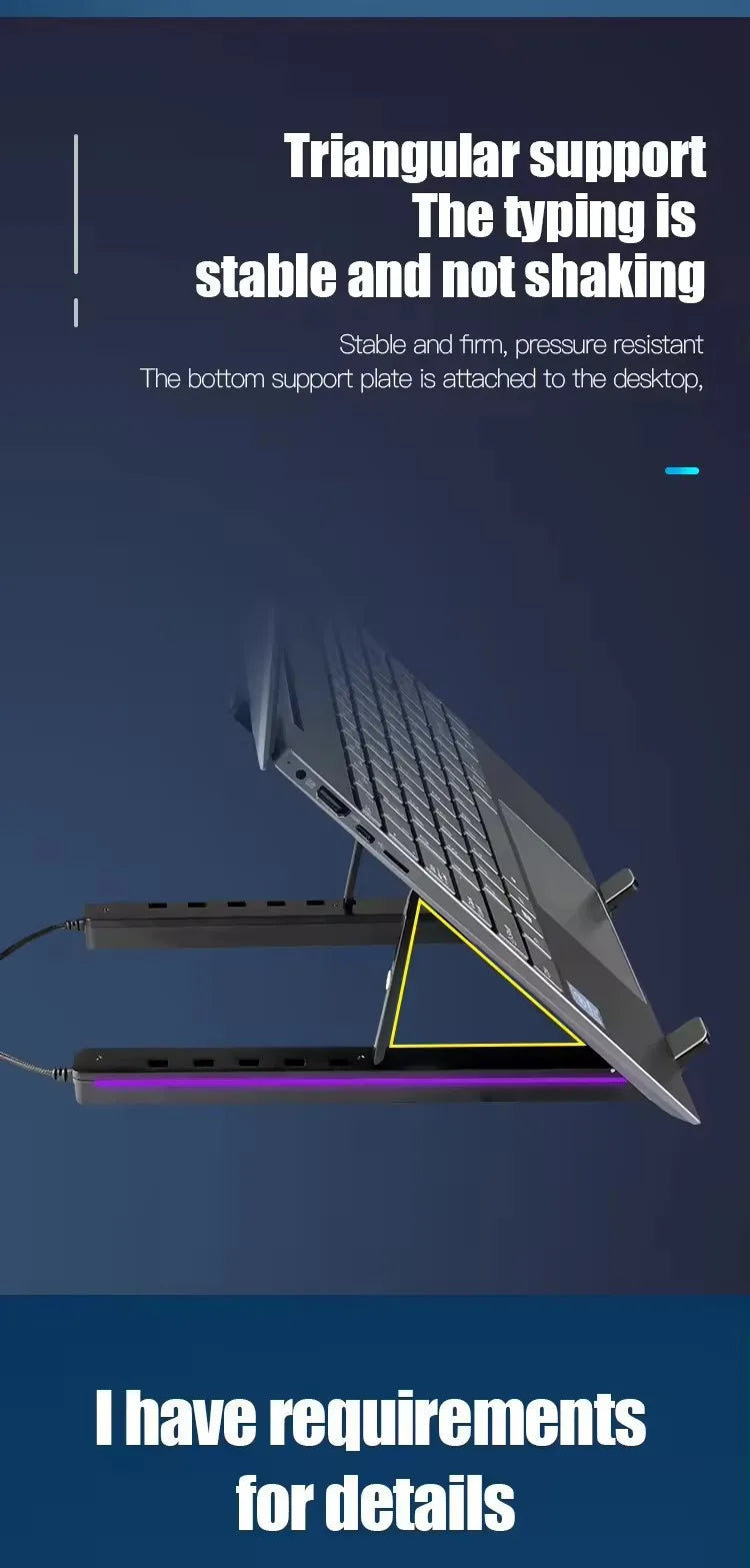 Foldable Laptop Stand 4IN1 USB RGB Stand Portable Notebook Bracket Support Base Aluminum Alloy Holder For Macbook PC Accessories