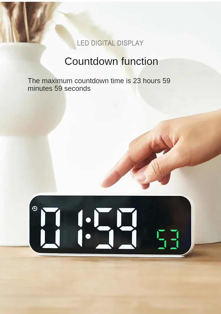 Digital Alarm Clock Temperature and Date Week Display Night Mode Table Clock Voice Control 12/24H Electronic LED Alarm Clocks