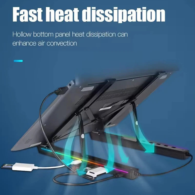Foldable Laptop Stand 4IN1 USB RGB Stand Portable Notebook Bracket Support Base Aluminum Alloy Holder For Macbook PC Accessories