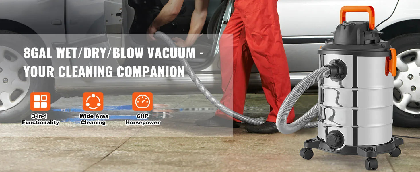 SucceBuy Stainless Steel Wet Dry Shop Vacuum Wet  Dry Vac Powerful Suction  Small Shop Vac Perfect for Carpet Debris  Pet  Hair