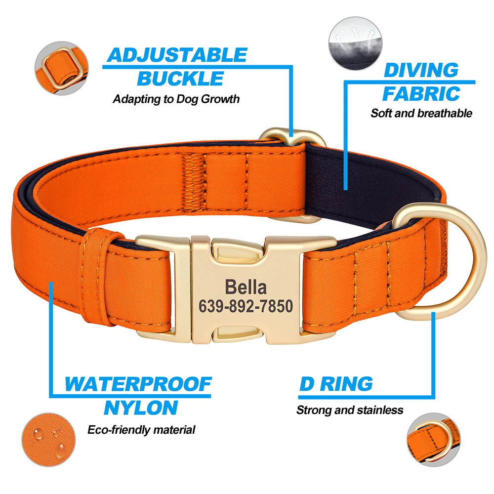 Personalized Dog Collar Waterproof Nylon Soft Padded