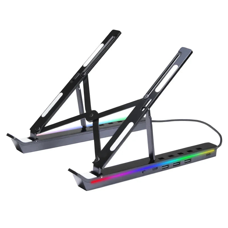 Foldable Laptop Stand 4IN1 USB RGB Stand Portable Notebook Bracket Support Base Aluminum Alloy Holder For Macbook PC Accessories