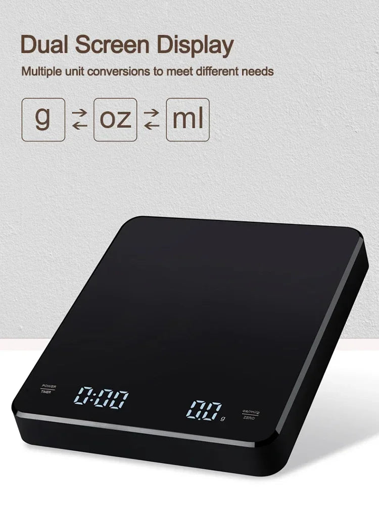 1Set Electronic Coffee Scale with Silicone Pad Digital Coffee Scale with Timer LED Display USB Charging Home Cafe Use Good Gift