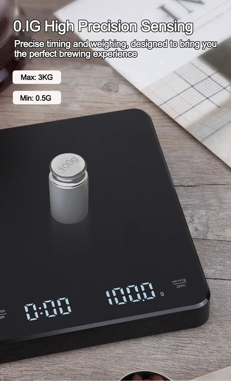 1Set Electronic Coffee Scale with Silicone Pad Digital Coffee Scale with Timer LED Display USB Charging Home Cafe Use Good Gift