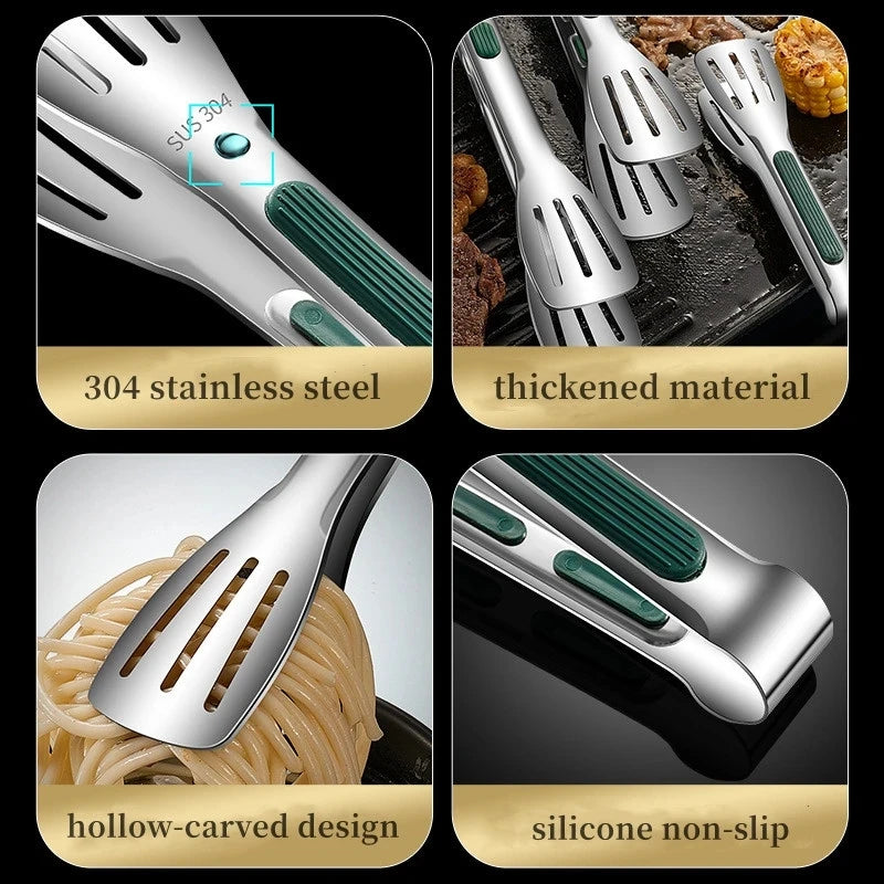 7/9/12inch Kitchen Tongs 304 Stainless Steel Grill Tongs for Cooking BBQ Non-Slip Salad Tongs Clips Tong Kitchen Accessories