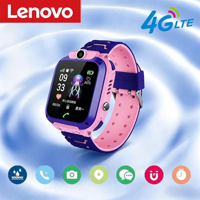 Lenovo GPS Tracking Waterproof Watch Mini Smart Children's Watch 4G Sim Card Call Camera Watch Birthday Gift Electronic Clock