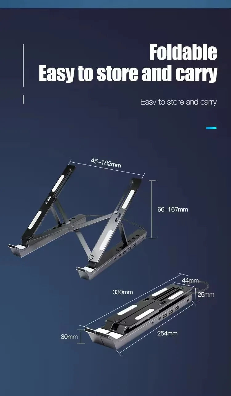 Foldable Laptop Stand 4IN1 USB RGB Stand Portable Notebook Bracket Support Base Aluminum Alloy Holder For Macbook PC Accessories