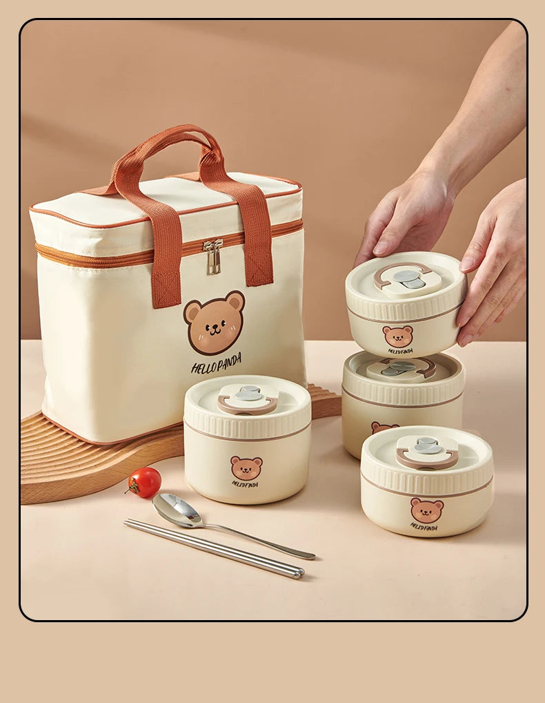 WORTHBUY Microwave Sealed 304 Stainless Steel Thermal Bento Lunch Box Large Capacity Cute Insulated Food Container For Students