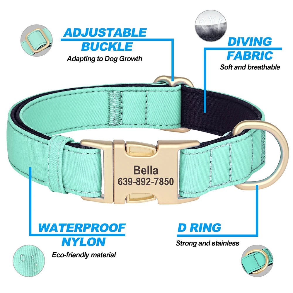 Personalized Dog Collar Waterproof Nylon Soft Padded