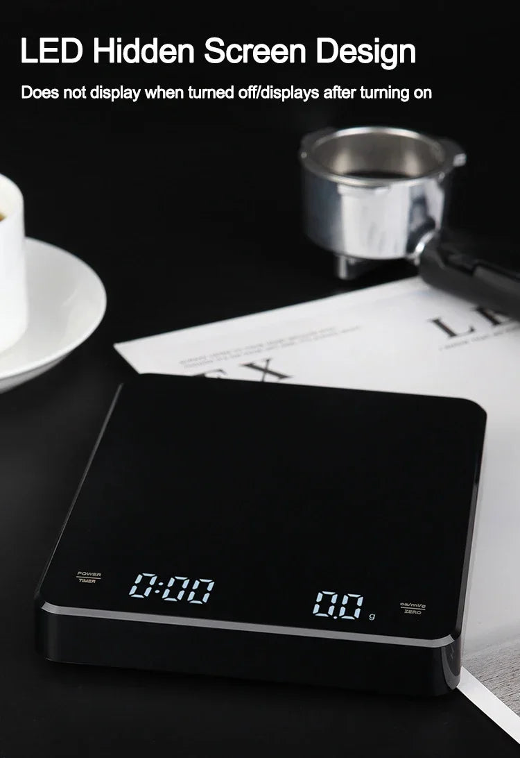 1Set Electronic Coffee Scale with Silicone Pad Digital Coffee Scale with Timer LED Display USB Charging Home Cafe Use Good Gift