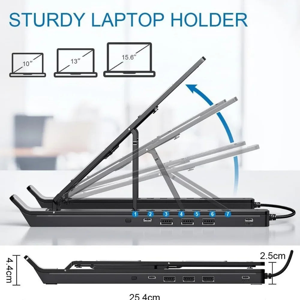 Foldable Laptop Stand 4IN1 USB RGB Stand Portable Notebook Bracket Support Base Aluminum Alloy Holder For Macbook PC Accessories