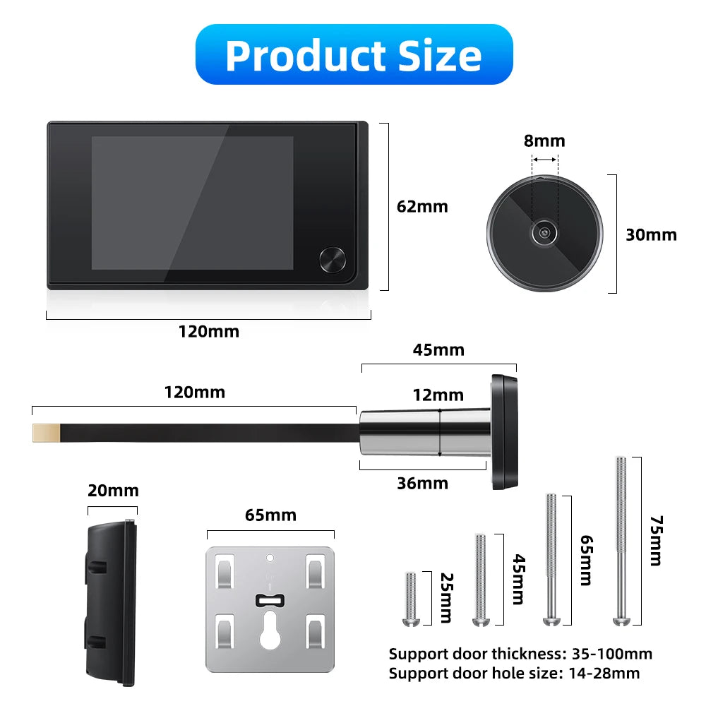 Awapow 3.5 Inch Doorbell Peephole Viewer Digital Door Camera 120° LCD 2 Million HD Pixels Cat Eye Door Bell Outdoor Monitor