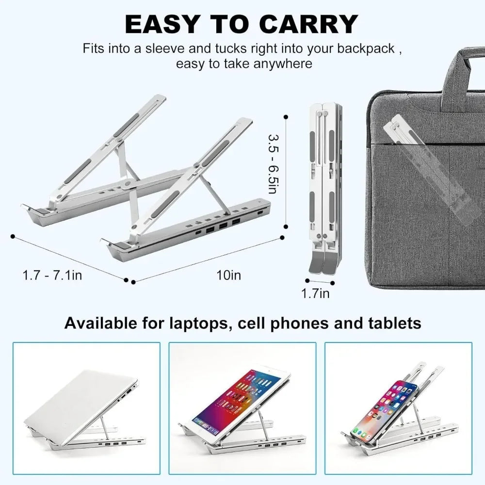 Foldable Laptop Stand 4IN1 USB RGB Stand Portable Notebook Bracket Support Base Aluminum Alloy Holder For Macbook PC Accessories
