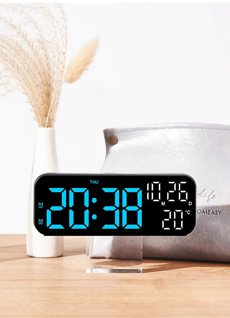 Digital Alarm Clock Temperature and Date Week Display Night Mode Table Clock Voice Control 12/24H Electronic LED Alarm Clocks