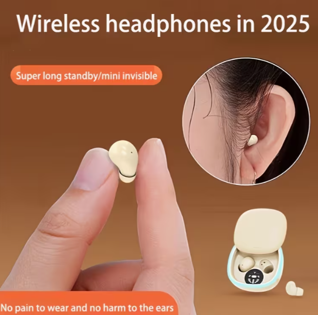 Super Small Wireless Mini Headphones, Mini Invisible Earbuds, Extra-Long Standby Headphones, with High-Definition Microphone, Type-C Charging, Volume Control, Compatible with Mobile Phones, Unisex