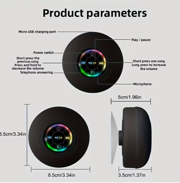 Popular Choice] Portable Wireless Speaker with Suction Cup - USB Rechargeable 2-Hour Playtime Parties Bathroom Travel & Outdoor RGB Lighting Bathroom Suction Cup Wireless Speaker HD Sound Quality