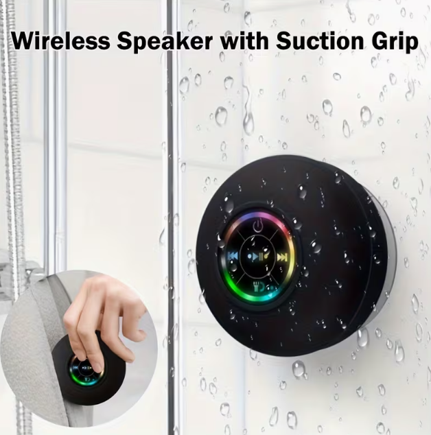 Popular Choice] Portable Wireless Speaker with Suction Cup - USB Rechargeable 2-Hour Playtime Parties Bathroom Travel & Outdoor RGB Lighting Bathroom Suction Cup Wireless Speaker HD Sound Quality