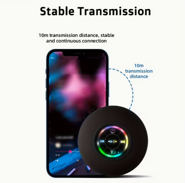 Popular Choice] Portable Wireless Speaker with Suction Cup - USB Rechargeable 2-Hour Playtime Parties Bathroom Travel & Outdoor RGB Lighting Bathroom Suction Cup Wireless Speaker HD Sound Quality